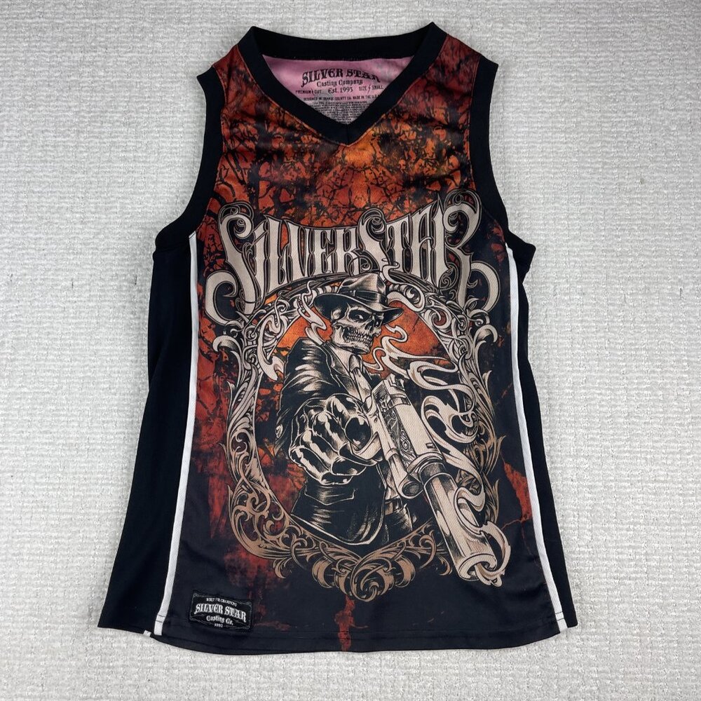 VTG Silver Star Casting Company Jersey Mens S Black Y2K Skull Grunge USA MADE